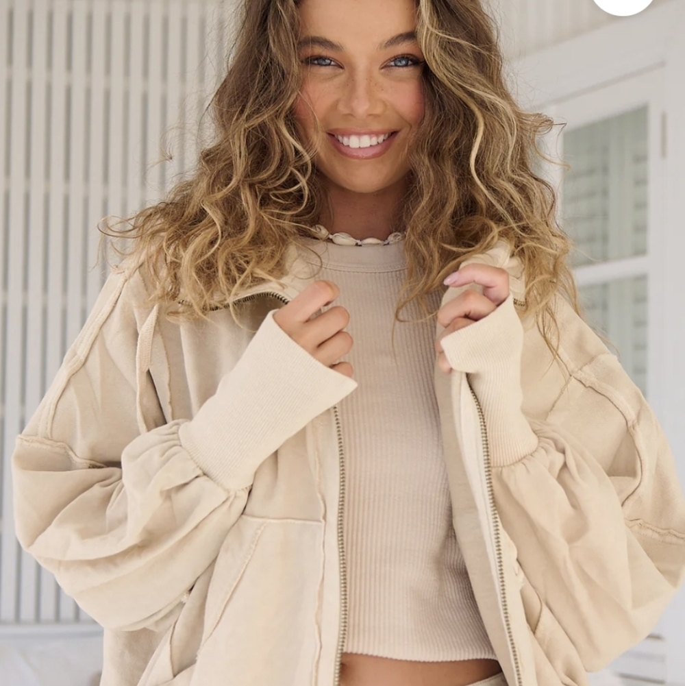 Free People We The Free Camden Full Zip Hoodie Small Summer Khaki Oversized